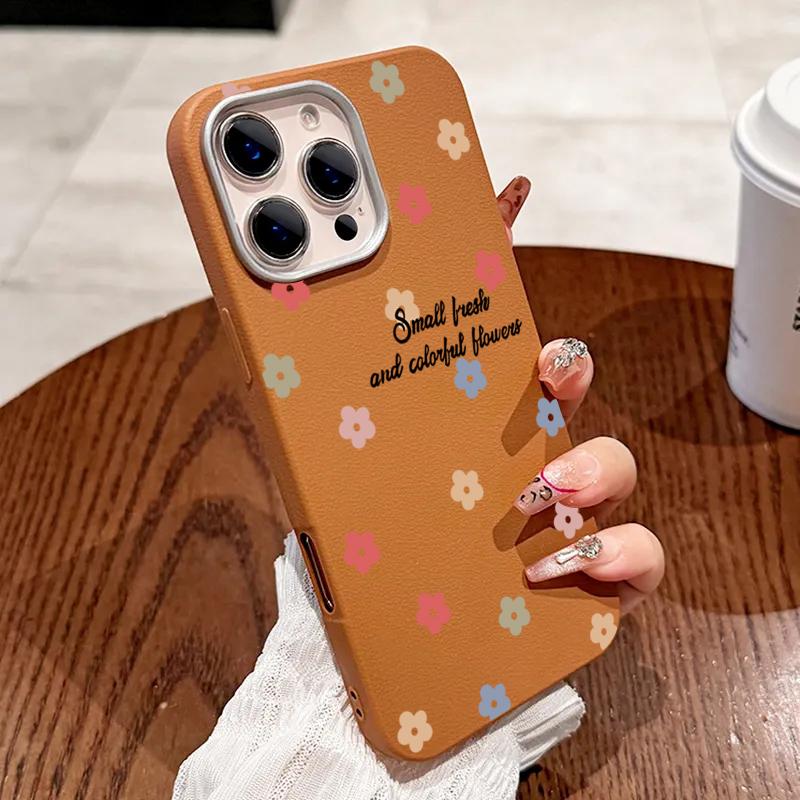 Pink Flowers Leather Pattern Phone Case For iPhone 16 15 14 Pro Max 13 12 11 XS X XR 7 8 16 Plus SE 2022 Shockproof Soft Cover