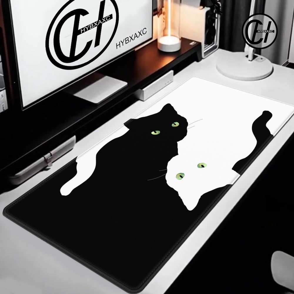 Yin Yang Black & White Cats Mouse Pad, Minimalist Feline Desk Decor Cute HD Desk Extended Gaming Keyboard Mats Large XXL Gamer