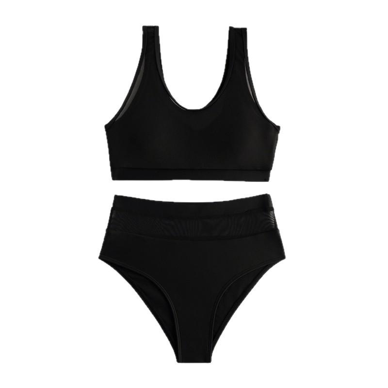 Sexy de Moda Malla Costura Color Sólido Chaleco Bikini de Baño Dividido para Mujer