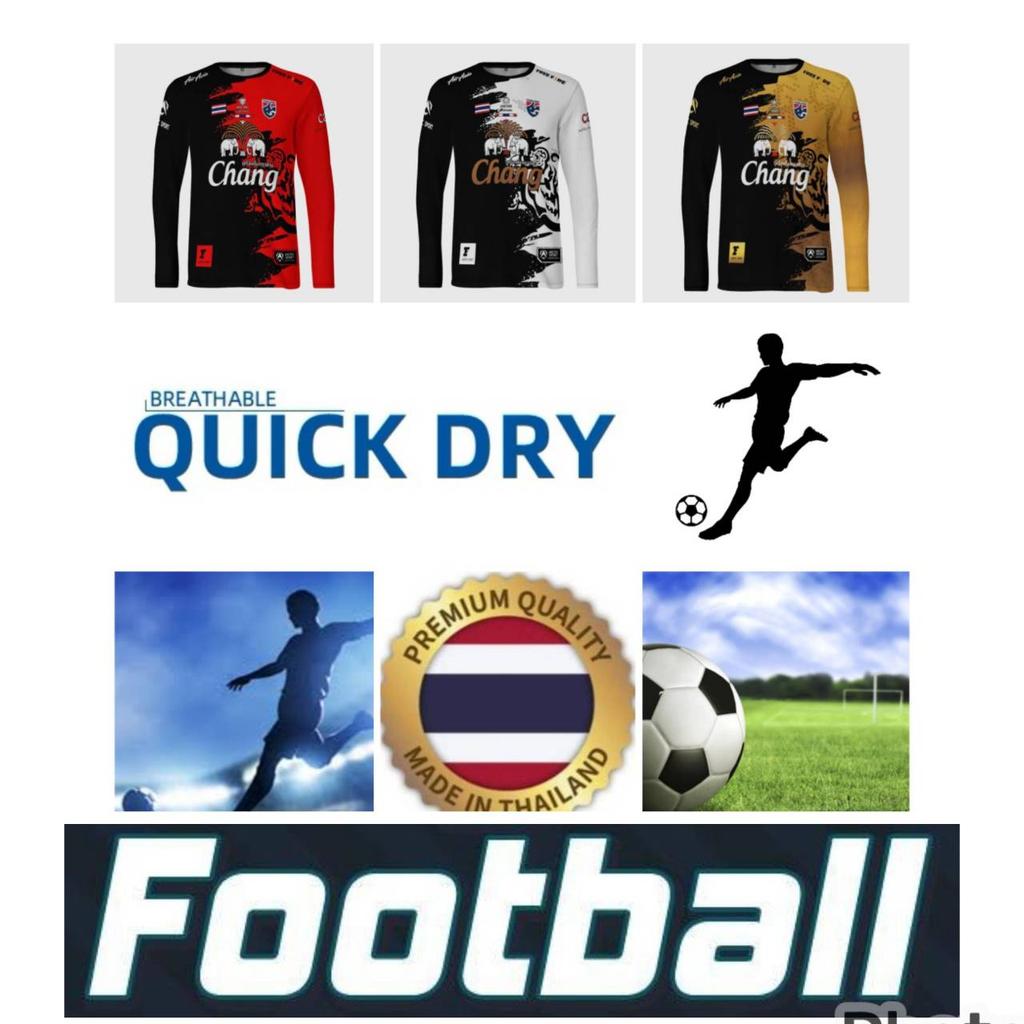THAILAND Football Soccer Round Neck Vintage Shirt National Flag Elephant Logo Badge Unisex Men Women JERSEY Print Quick Dry Long Sleeve Uniform