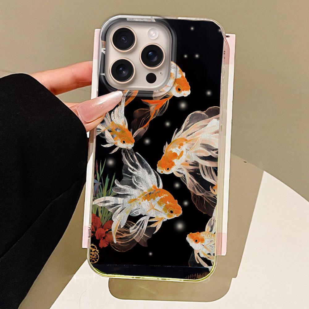 

Удачливый Кои Золотая Рыбка Красный Карп Текстура Пера Чехол для Телефона для iphone 16 15 14 7 8 Plus 13 11 12 Pro Max X XS XR SE 2022 Задняя Крышка iPhone 16 Plus белый