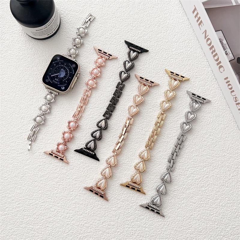 

Модный металлический ремешок из нержавеющей стали с жемчугом Lady Love для Apple Watch Ultra 49 мм S8 7 SE 6 5 4 3 2 1 (45мм 44мм 42мм 41мм 38мм) Запасной ремешок для часов