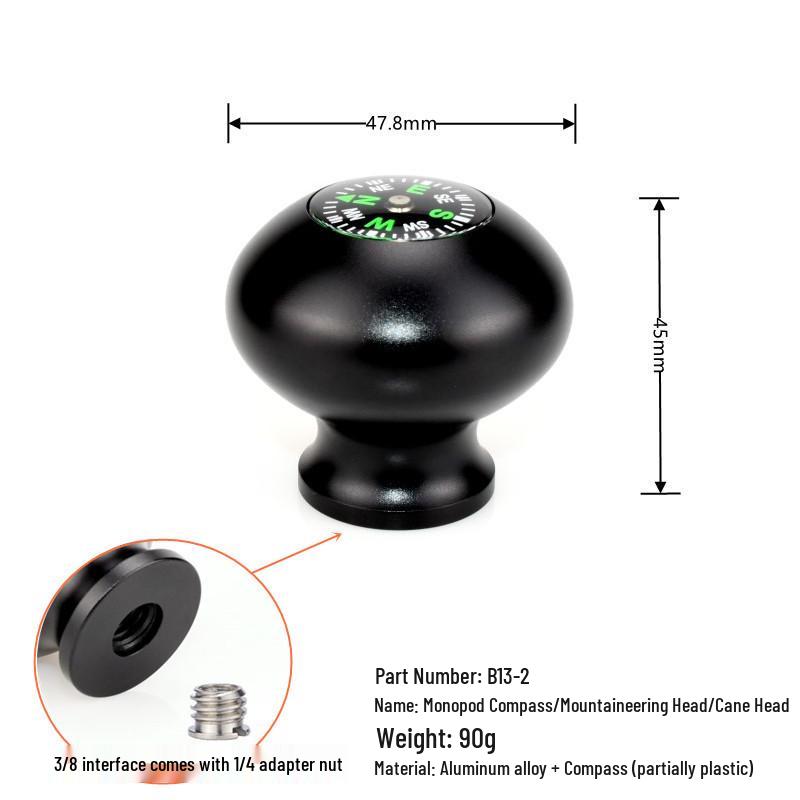 Hiking Stick Compass & Monopod Head for SLR Cameras