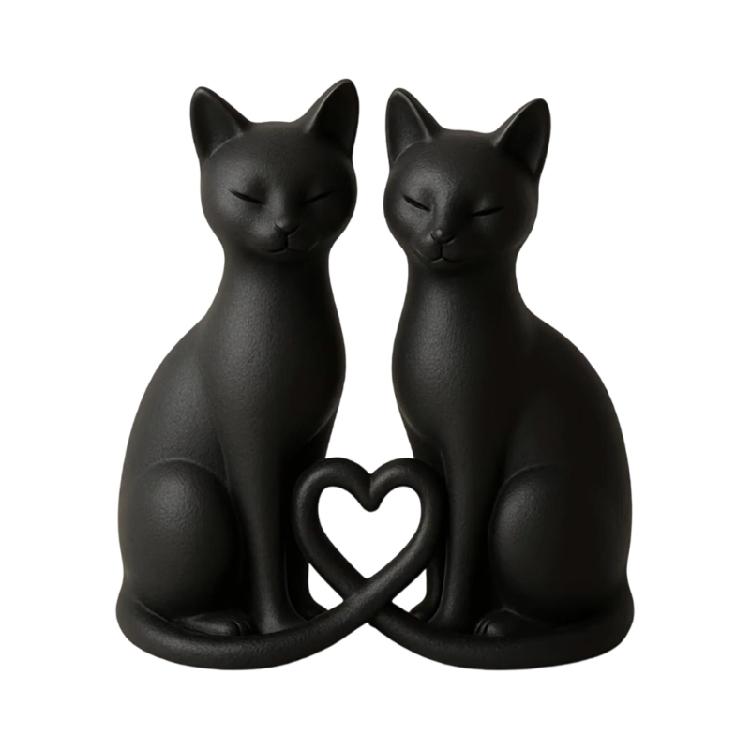 

Изящная фигурка черных кошек в форме сердца, пара, скульптура животного, настольное украшение, для подарка и стилизации интерьера 1