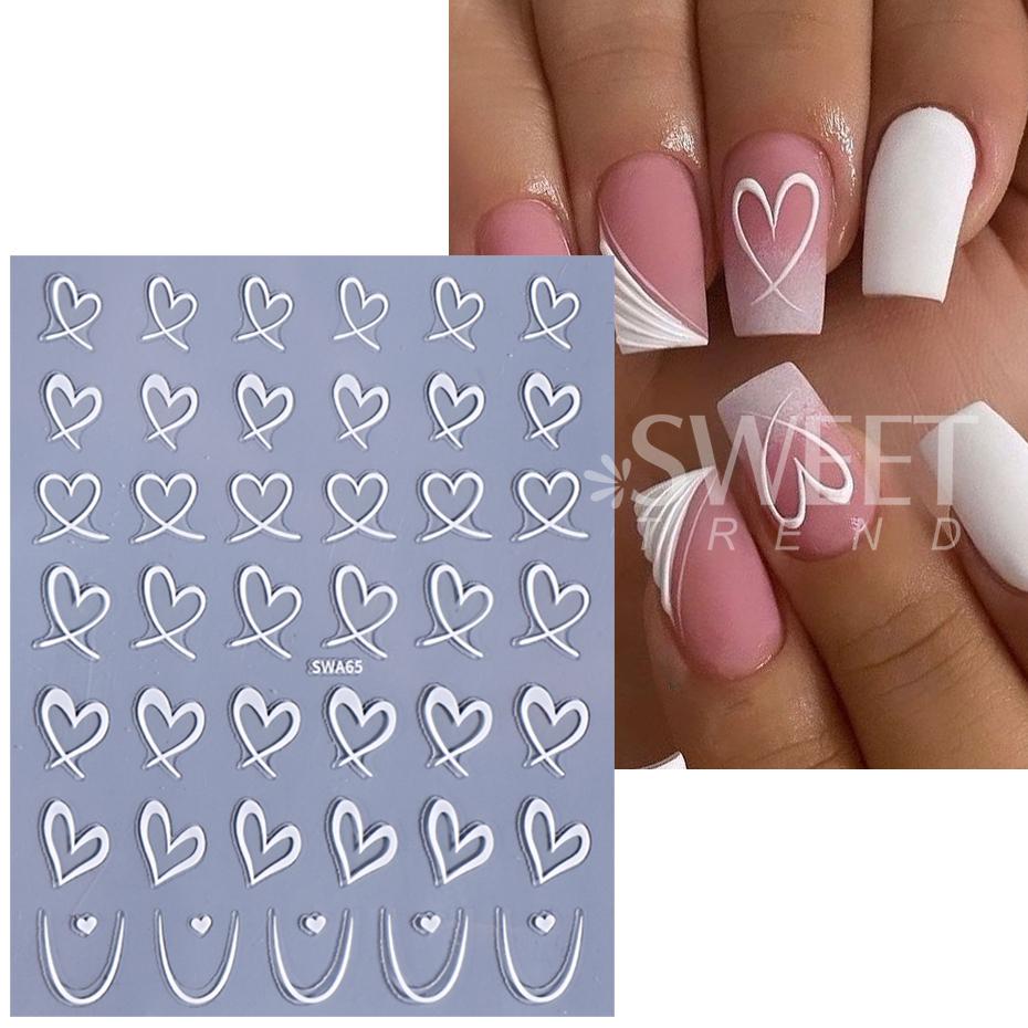 3pcs Valentine's Day Nail Art Stickers 3D Black White Pink Lines Love Nail Decals DIY Adhesive Slider Manicure Decorations
