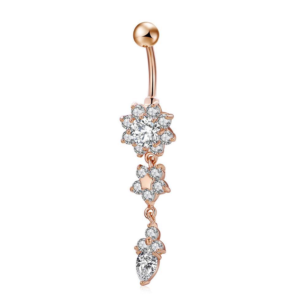 Exquisite Stylish Floral Style Piercing Navel Nail Sexy Body Jewelry Pendant Crystal Belly Button Rings