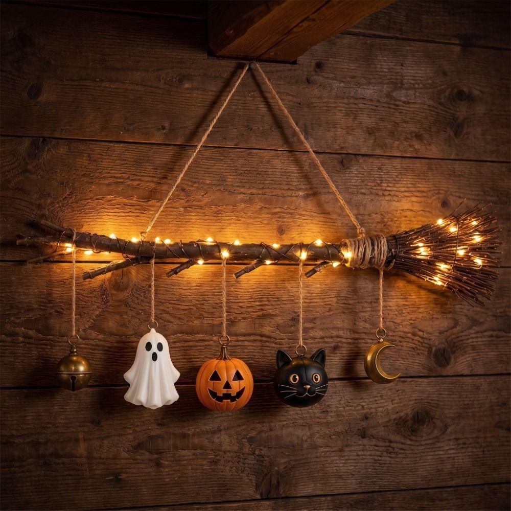 Glowing Halloween Wall Art LED Lighted Glowing Broom Ghost Halloween Props Haunted House