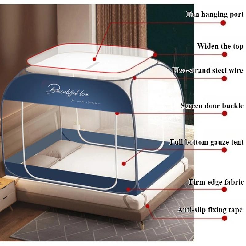 Instant Setup Mosquito Net Tent for Double Bed Foldable Mesh Canopy Breathable Square Top with Zippered Doors Home Accessories