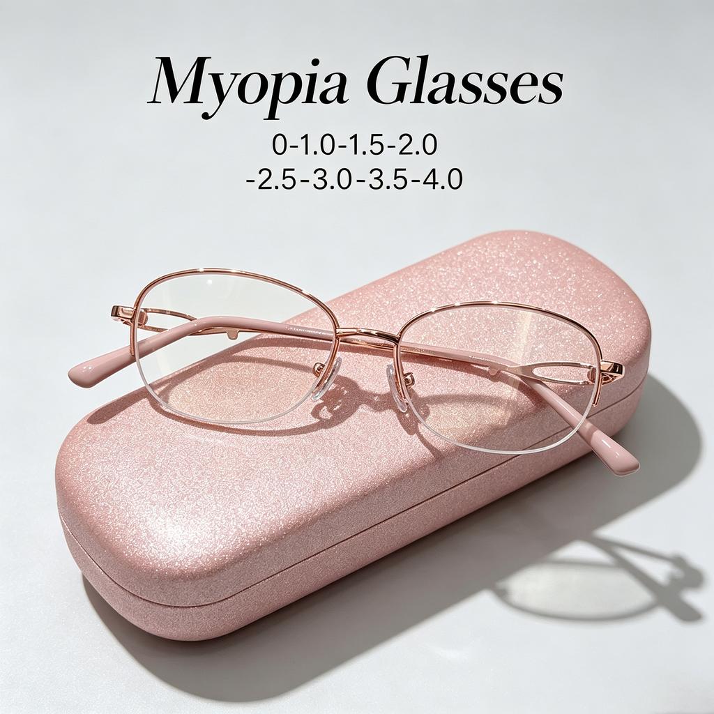 Fashionable Metal Semi-Rimless High-Definition Myopia Glasses Comfortable Eye Protection with Anti-Blue Light Eyeglasses Unisex