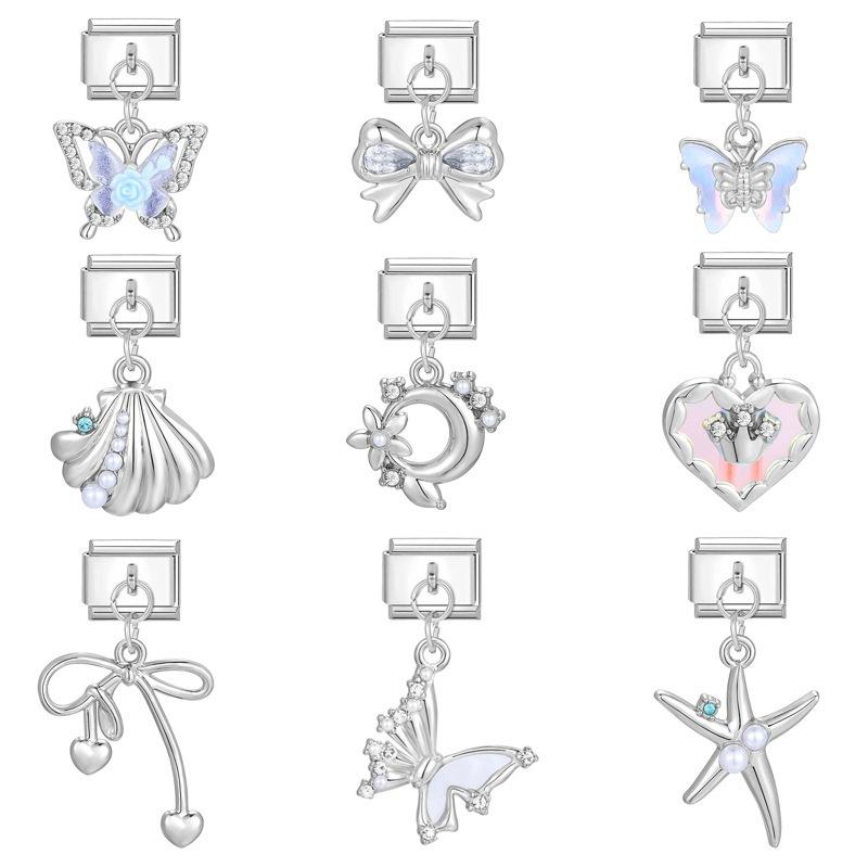 Italian Charm Bracelet Charms Dreamy Moon Butterfly Starfish Shell Pendant Diy Removable Module Link Bracelet Accessories Gifts