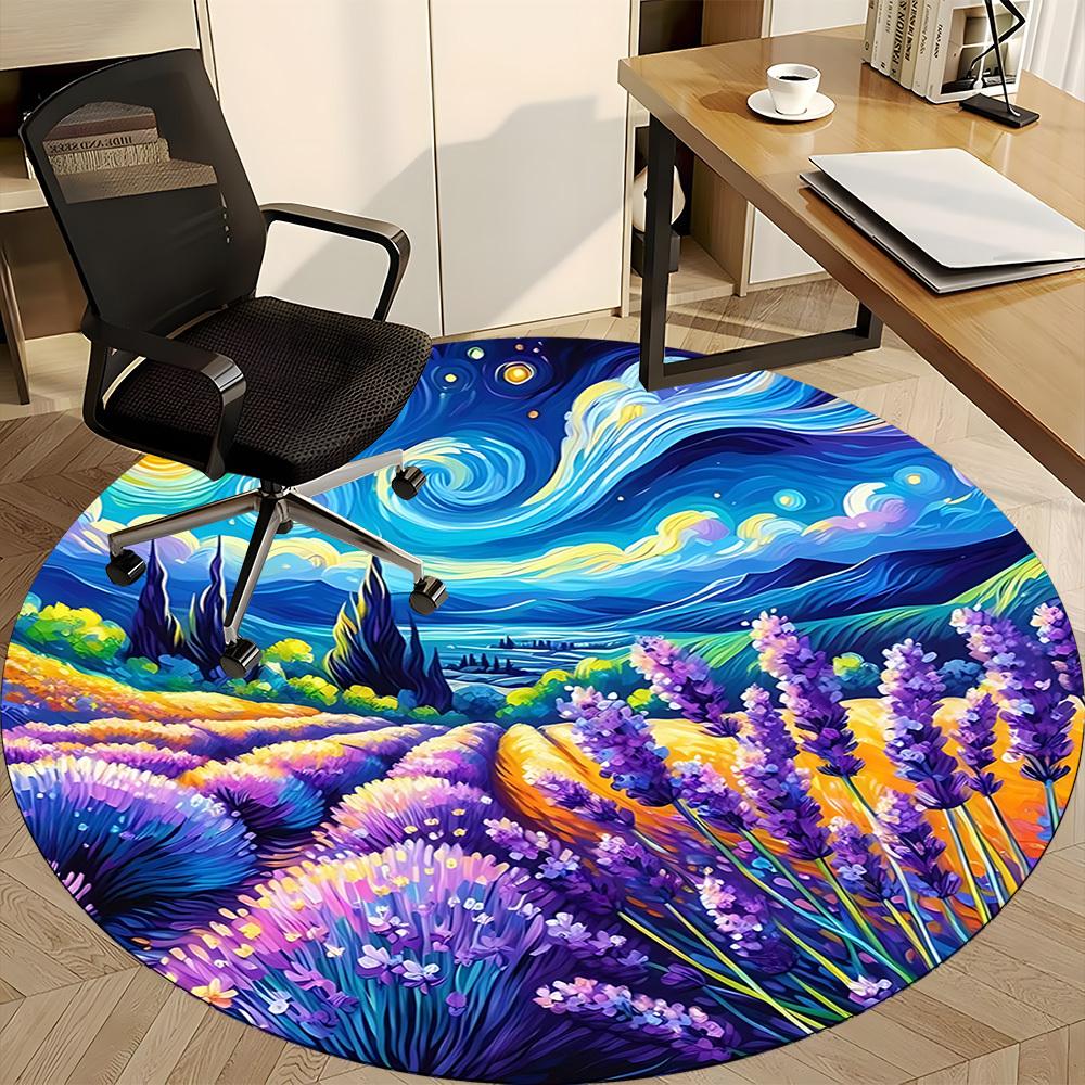 1pc Lavender Field Chair Carpet for Office, Non slip, Soft and Durable Office Rug