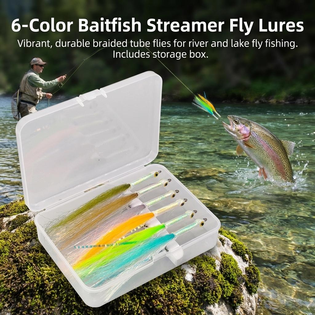 Fly Fishing Lure Baitfish Streamer with Weave Tube and Ribbon Design for Trout Bass 6pcs красный/синий