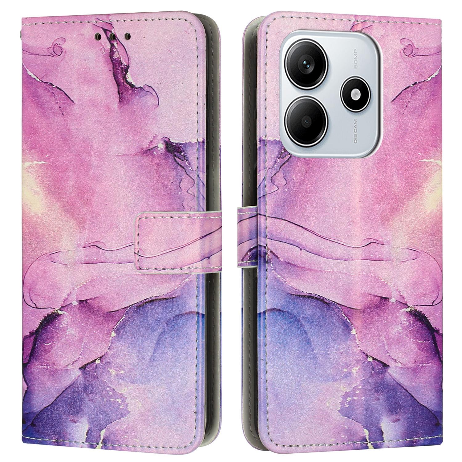 

Для Xiaomi Redmi Note 14 5G Чохол-підставка з мармуровим візерунком, гаманець з ПУ шкіри, чохол для телефону з ремінцем на зап ястя Purple