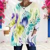 Women Plus Size Beige Brown Yellow Tie Dye Printed Round Neck Long Sleeve Loose T Shirt With Pockets