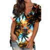 Summer V-neck 3D Coconut Tree Flowers Printed Top Fashionable Casual Short Sleeved Women's T-shirts