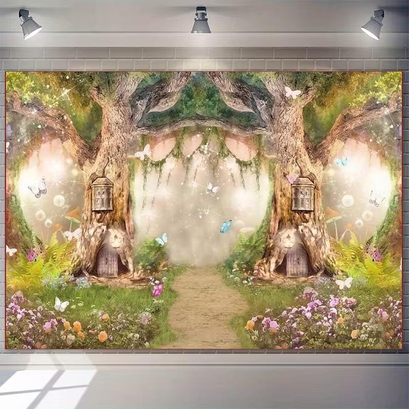 2D Whimsical Fantasy Forest Background Cloth Photo Booth Prop