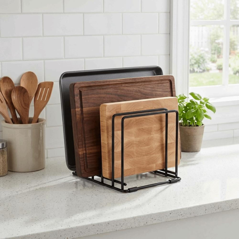 Heavy Duty 5 Slots Divided Rack Rust-Resistant Metal Dish Rack Cutting Board Storage Rack  Cabinet