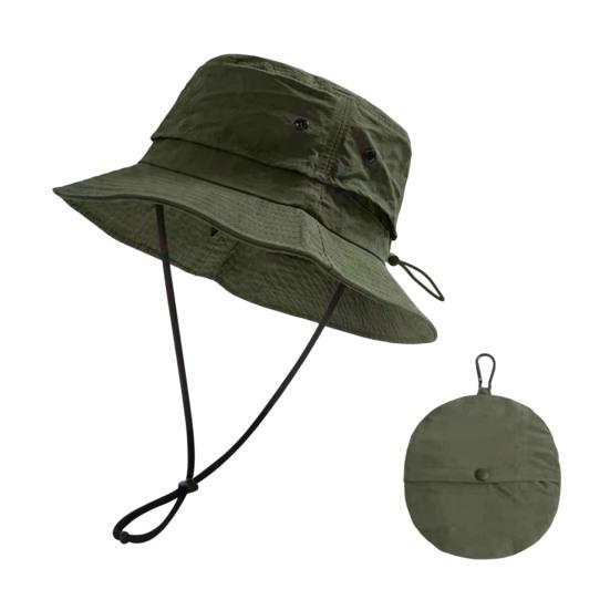 Bucket Hat Foldable Quick-Dry Breathable Mesh Fisherman Hat with Wide Brim Adjustable Windproof Rope Sun Protection Hat