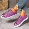 2025 Summer New Arrival Plus Size Sequined Front Lace-Up Solid Color Oversized Sneakers