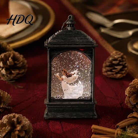 Winter Seasonal Home Decor Christmas Snow Lantern Battery Operated Swirling Water Glittering Vintage Holiday Party Table Centerpiece Santa