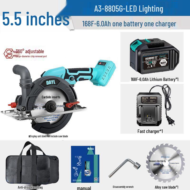 High-Power 6-Inch Brushless Circular Saw - Lithium Battery Stone/Woodworking Electric Handheld Cutter