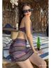 2025 Vintage Korean Striped Backless Tie-Up Swimsuit with Split Skirt for Women