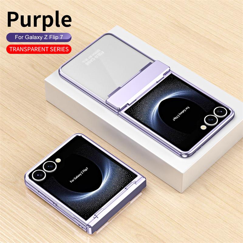 For Samsung Galaxy Z Flip 7 5G Phone Case Luxury Electroplating Matte Folding Hinge Screen Protector Film Shockproof Hard Cover
