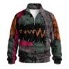 Men's Loose Fit Raglan Sleeve Sweatshirt with Stand Collar and Halloween Print for Parties and Daily Wear