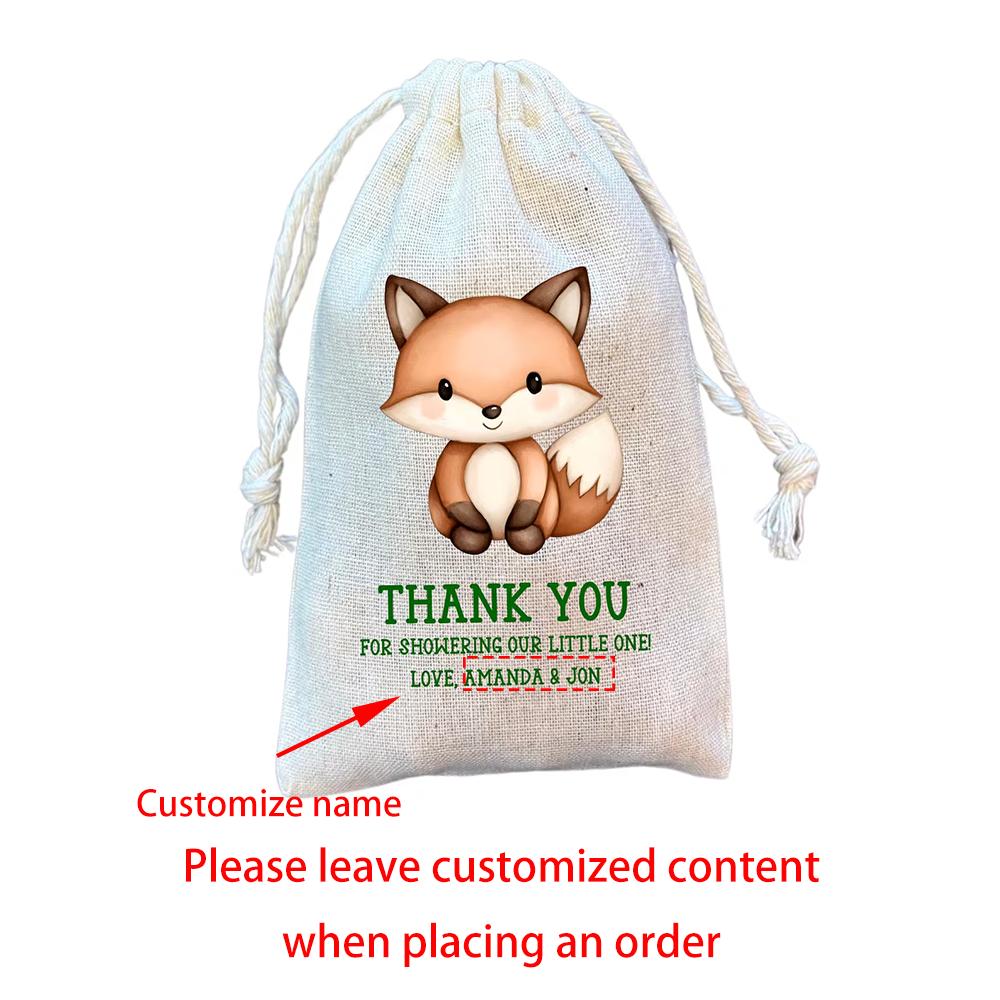 

Custom 5Pcs Baby Woodland Animal Party Favor Bags Forest Friends Gift Drawstring Goodie Bags Birthday Party Decor Baby Shower 5pcs13x18cm