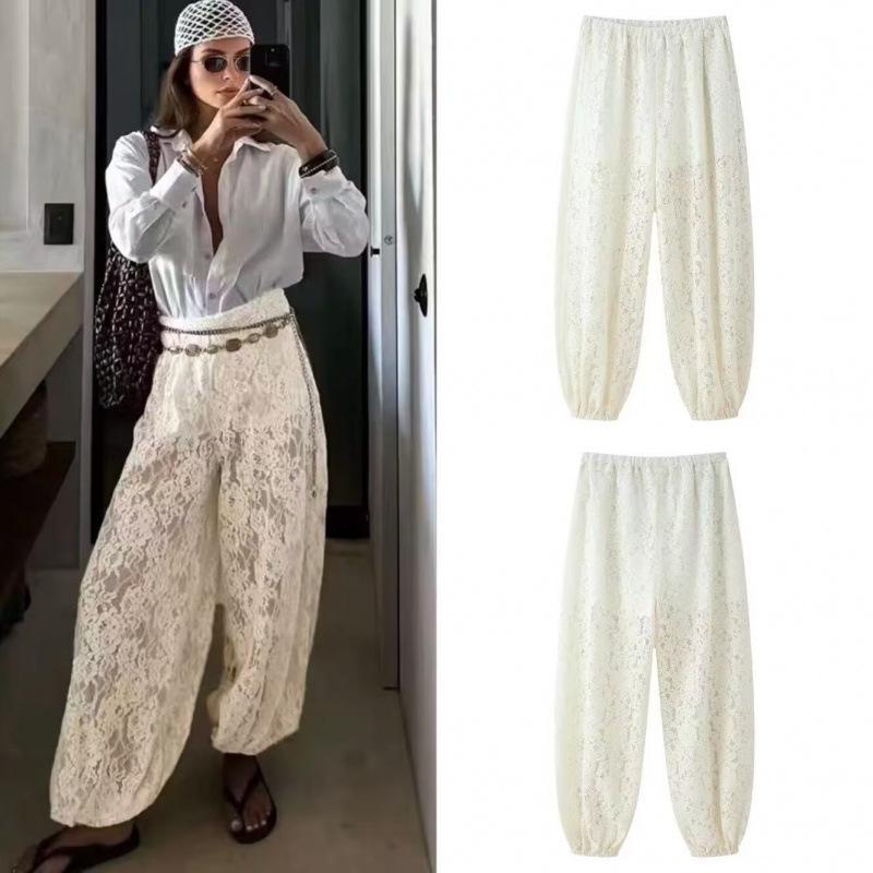 Women's Lace Elastic Waist Loose Long Pants - INS Hot Style 2026 Fashion