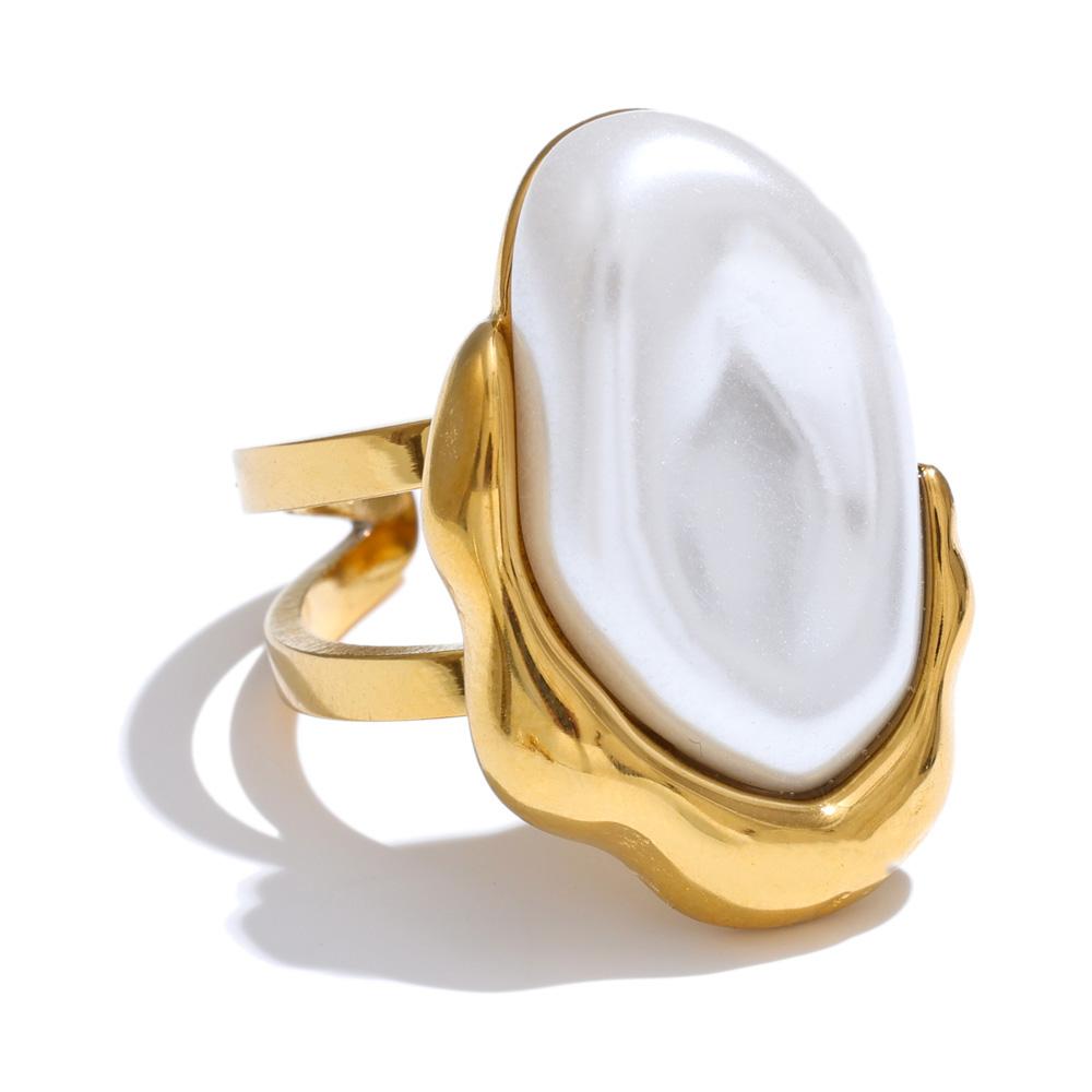 

Yhpup Fashion Baroque Simulated Pearls Unique Stud Earrings Open Ring 2025 for Women Stainless Steel Stylish Statement Jewelry