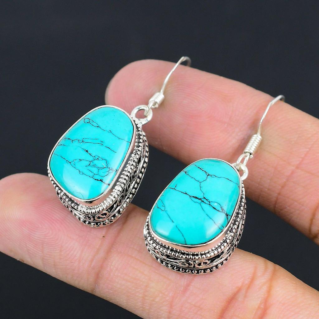 Santa Rosa Turquoise Stone Sterling Silver Anniversary Vintage Dangle Earrings