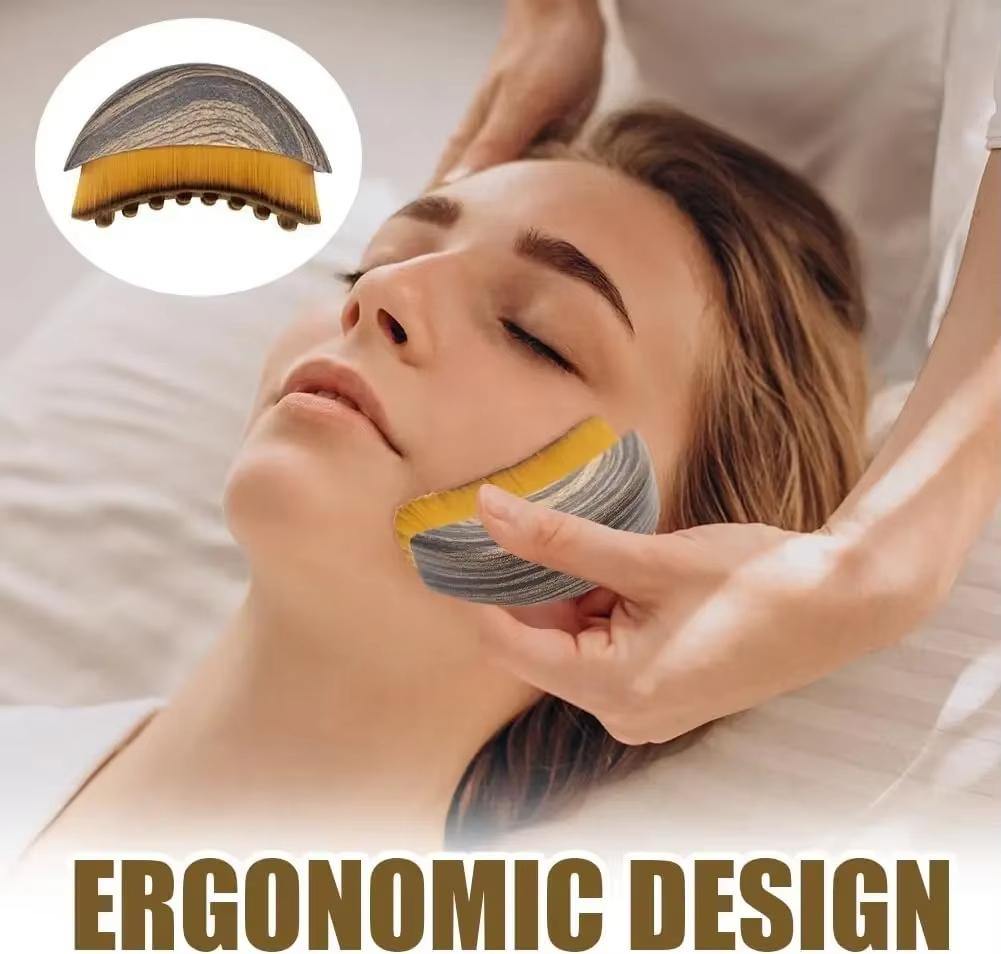 Contour Brush,Lymphatic Contour Facial Brush&Brass Lotus Eye Massage Stick Sandalwood Face Eye Meridian Acupressure Massage Tool