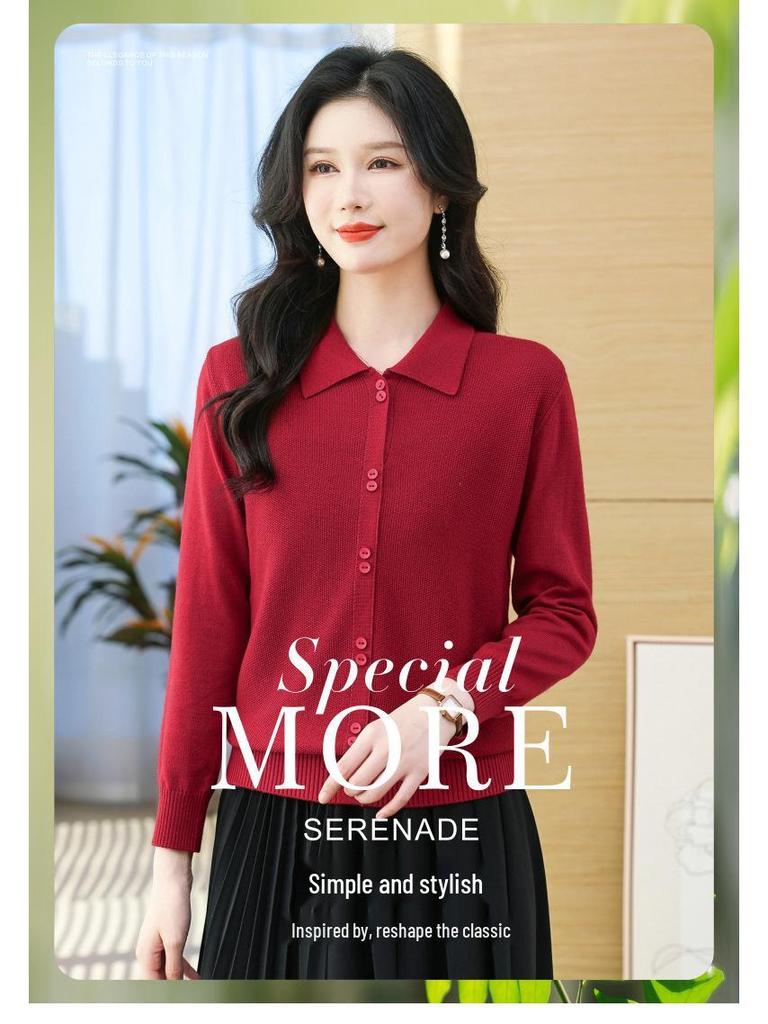 Women's Knitted Sweater - Loose Square Collar, Plus Size, Fashion Base Shirt for Autumn/Winter, Middle-Aged Mom's Clothing 2025