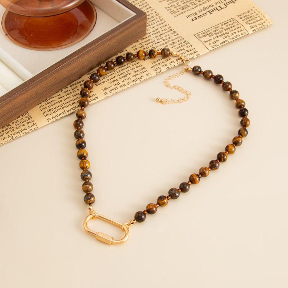 Vintage Brown Tiger Eye Pendant Necklace Acrylic Material Mocha Brown Resin Tiger Stone Necklace Simple Style Minimalist Design