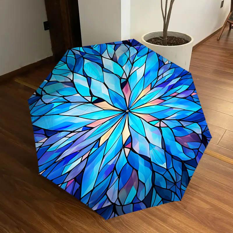 

Stained Mandala Design Automatic Opening Folding Umbrella with 8 Bone Iron Frame, Suitable for Fans, Travel, Daily Use, and Gift Giving11212