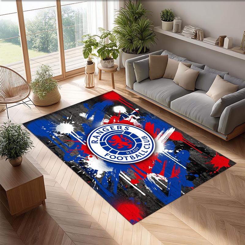 Rangers FC Soccer Football Pattern Soft Area Rug Non Slip Indoor Floor Carpet Sports Decor Mat for Bedroom