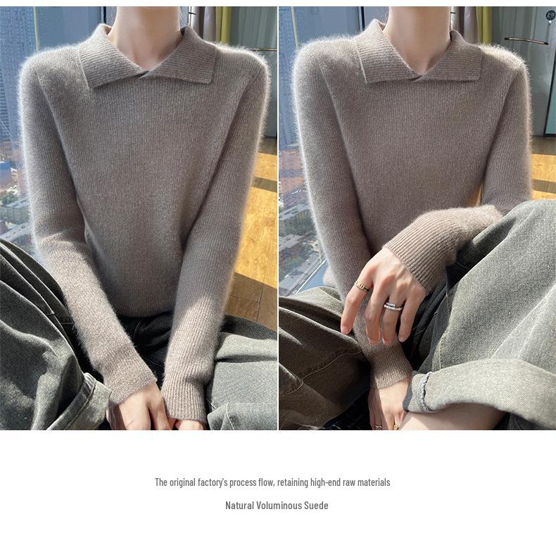 2024 Women's Solid Color Wool Knit Sweater - Autumn/Winter, Round Neck, Soft, Simple, Stylish Lapel Knitwear