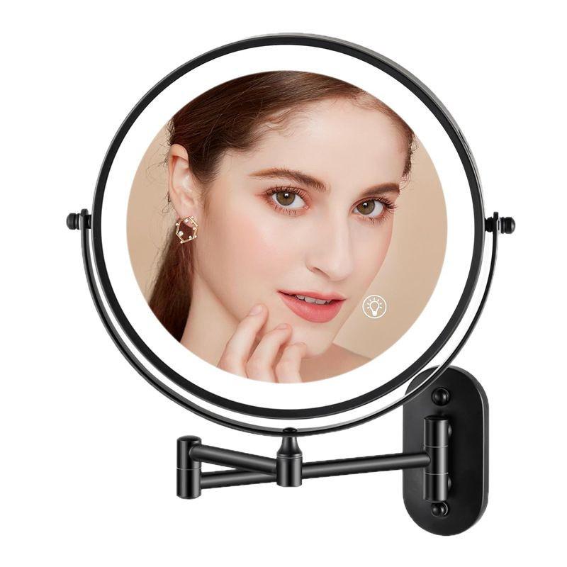 Wall-Mounted LED Makeup Mirror with Magnifying Glass, No-Drill, Retractable - Ideal for Bathroom & Dressing Table