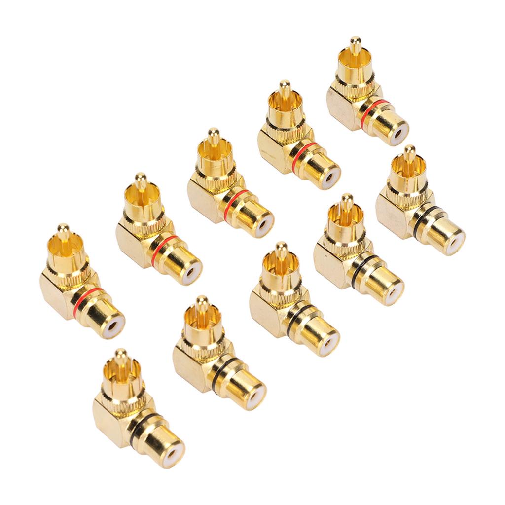 10pcs RCA Right Angle Adapter Male To Female Copper Gold Plated 90 Degree L Type RCA Adapter Connector