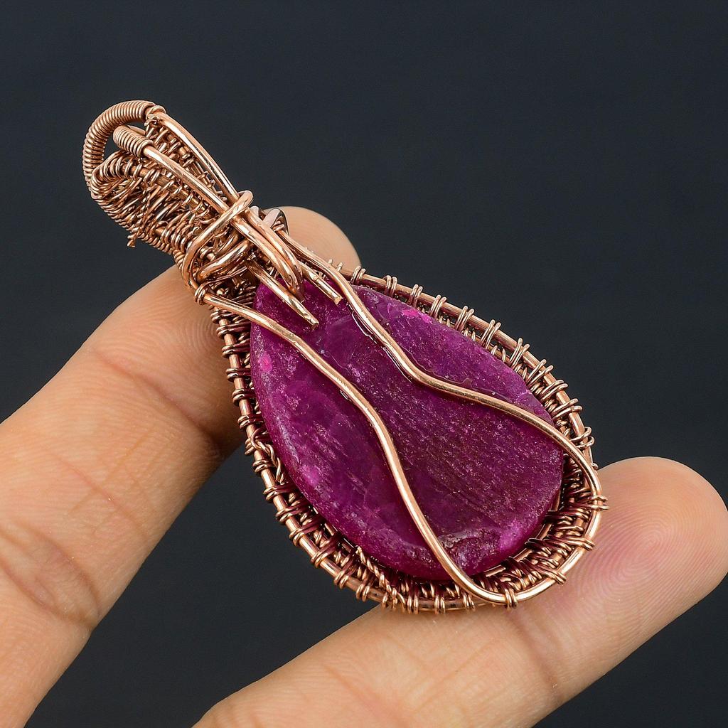 Ruby Pendant Gemstone Jewelry, 999 Copper Wire Wrapped Handmade Pendant, Latest Design Jewelry