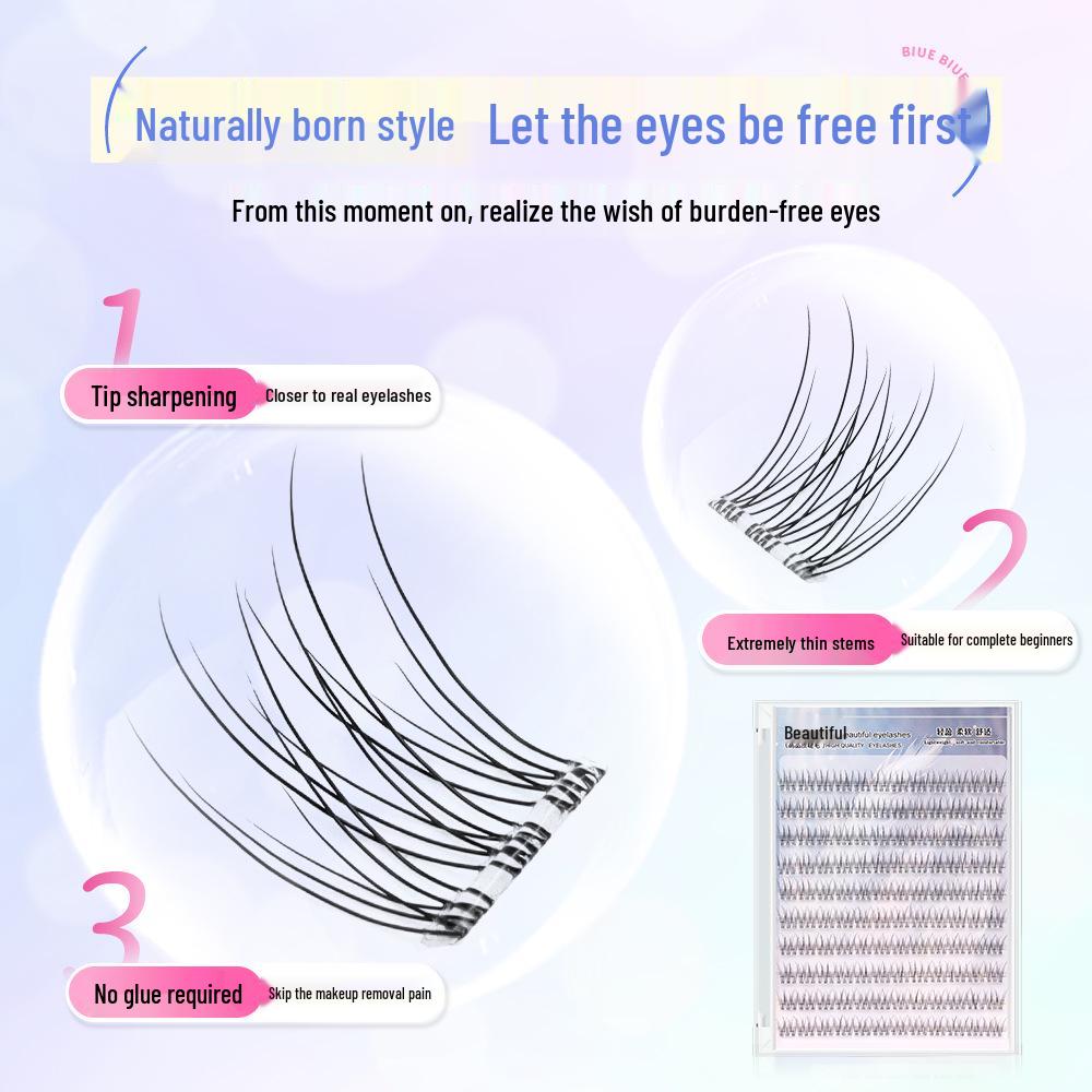 120-Tuft Natural Segmented Single Tuft Fishtail False Eyelashes, Glue-Free and Stemless