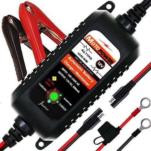 Motopower mp00205a 12v 800ma caricabatterie automatico-mantenitore completamente carico per auto, moto, ATV, camper, powersports,
