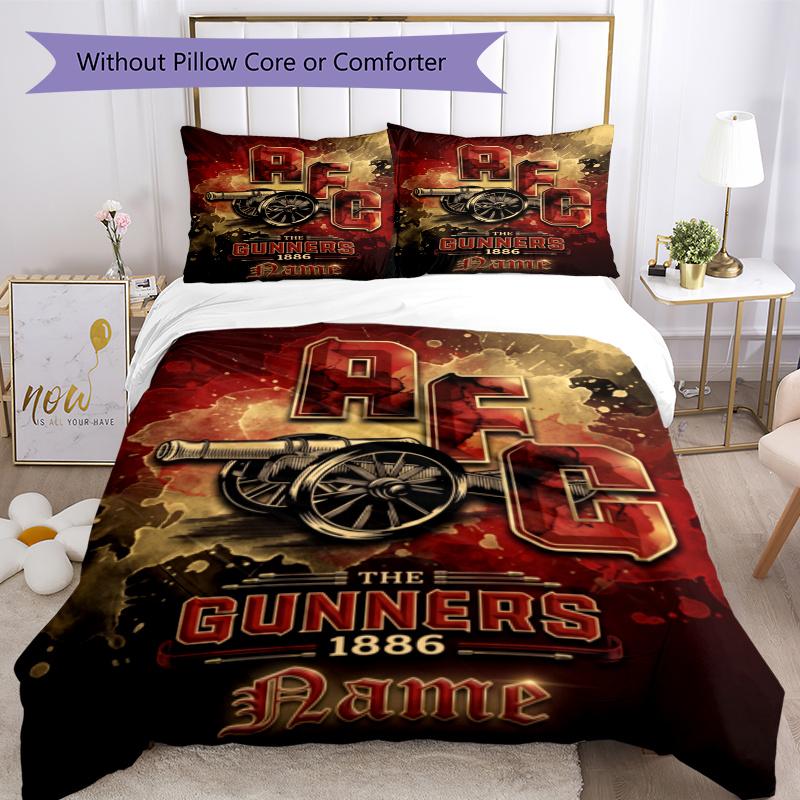Afc Gunners Personalized Name Bedding Set,Airy Bed Linen for Sports Room Decor,Perfect Teenager Gift,Double Sided Duvet Cover with Pillowcases,Soccer