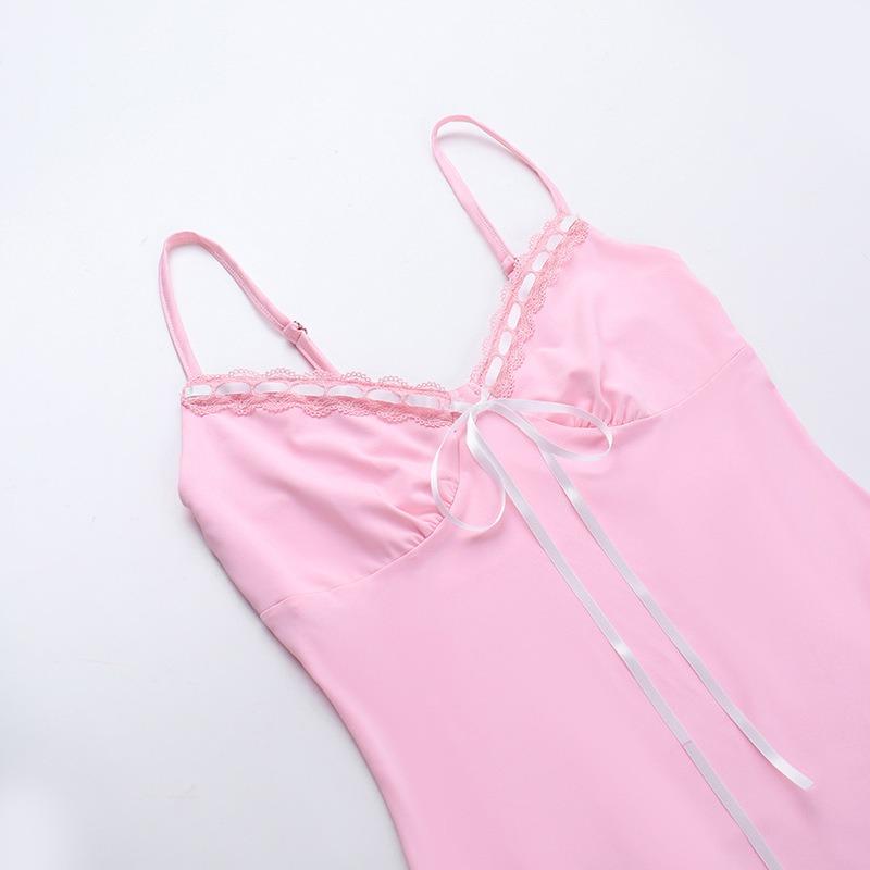 Autumn Dress Small Fragrance Quality Sexy Slim Contrast Color Drawstring Slip Dress Women