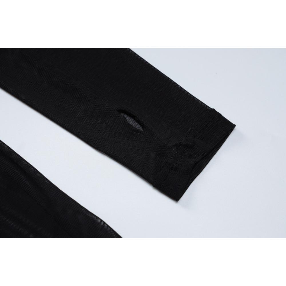 European and American Cosplay Party Women's Clothing Nightclub Models, Splicing Mesh See-through Long-sleeved Sexy Tight Black Onesie