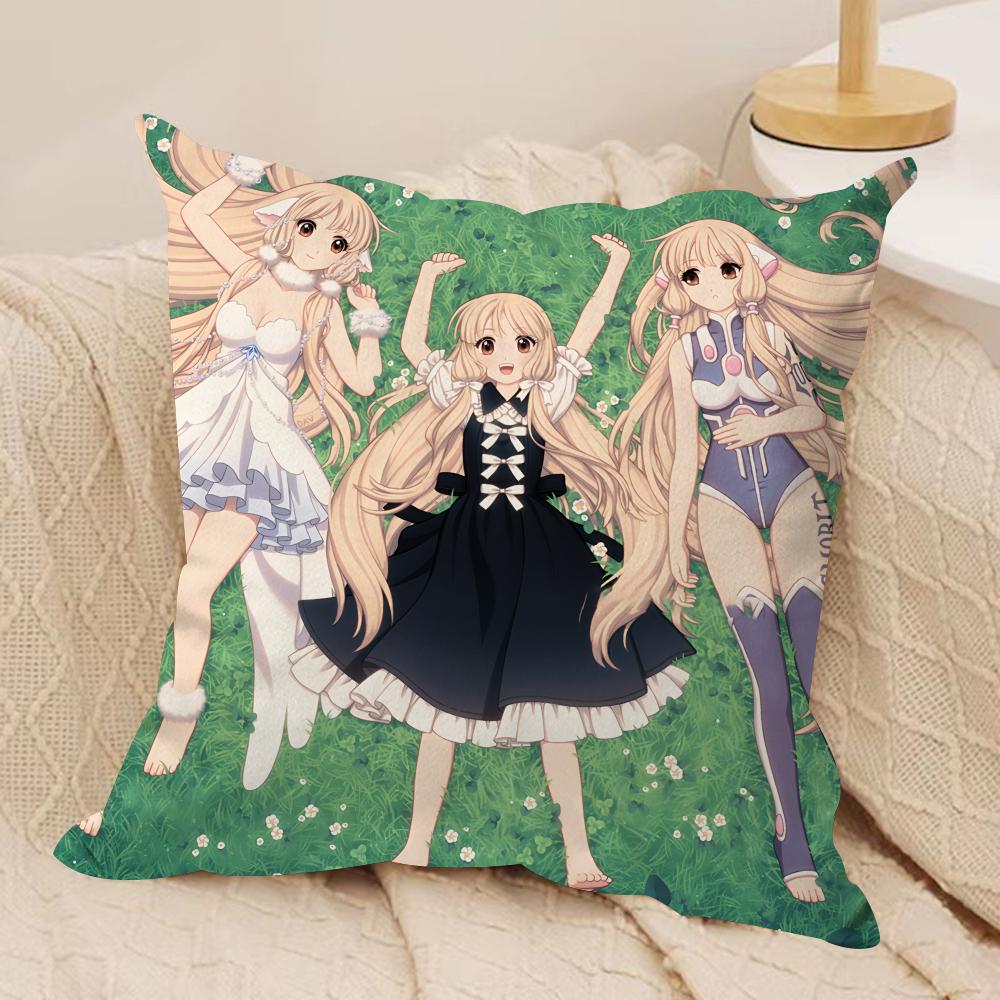 CChobits Anime cute Cushion Cover Silky Short Plush Invisible Zipper Dustproof Sofa Pillow Case for Home Decor