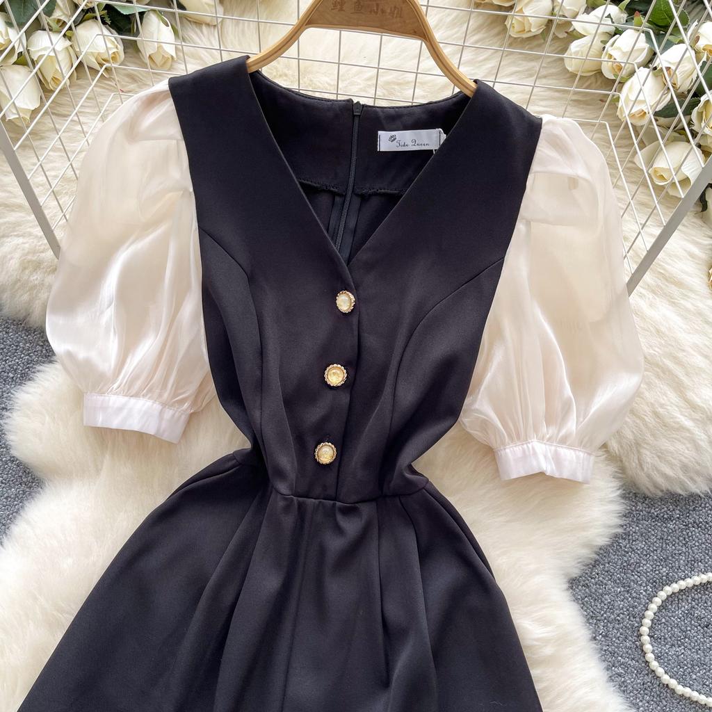 Summer Women's V-neck Puff Sleeve Short Jumpsuit High Street Y2K Office Work Rompers Playsuits