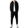 Majisohiroka Solid Color Long Sleeve Hoodie and Pants Hooded Men's Set, Zip-Up Sportswear, Moisture-Wicking, Quick-Drying (Size M, Black)