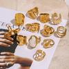 Uworld Fashion Pearl Leaf Ring Stacked Texture Strip Gold Color Adjustable Ring Women's Jewelry Gift For Her